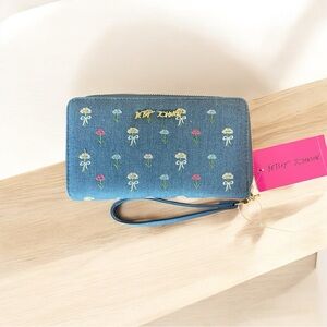 Betsey Johnson Denim Blue Floral Wristlet